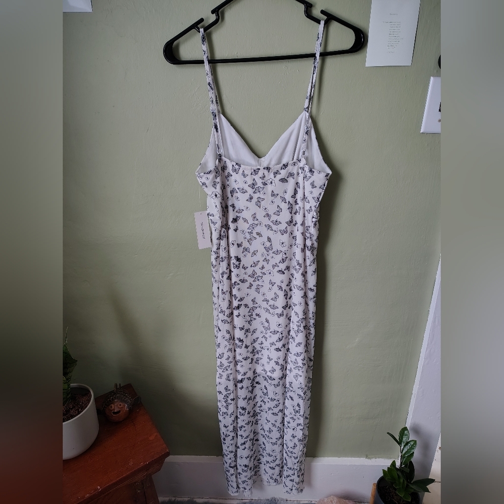 *NWT* No Comment Women's XL White Spaghetti Strap Butterfly Print Lined Dress - Picture 10 of 15
